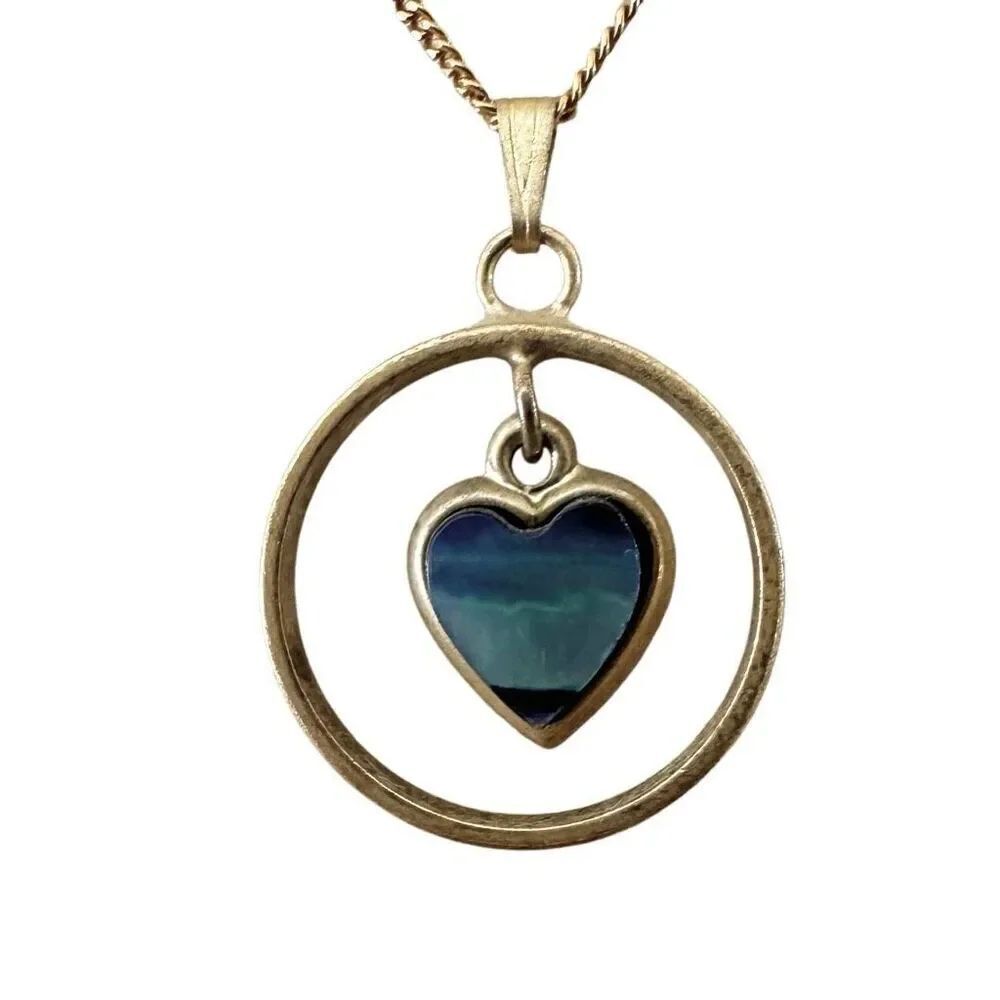 Gold tone abalone heart pendant necklace